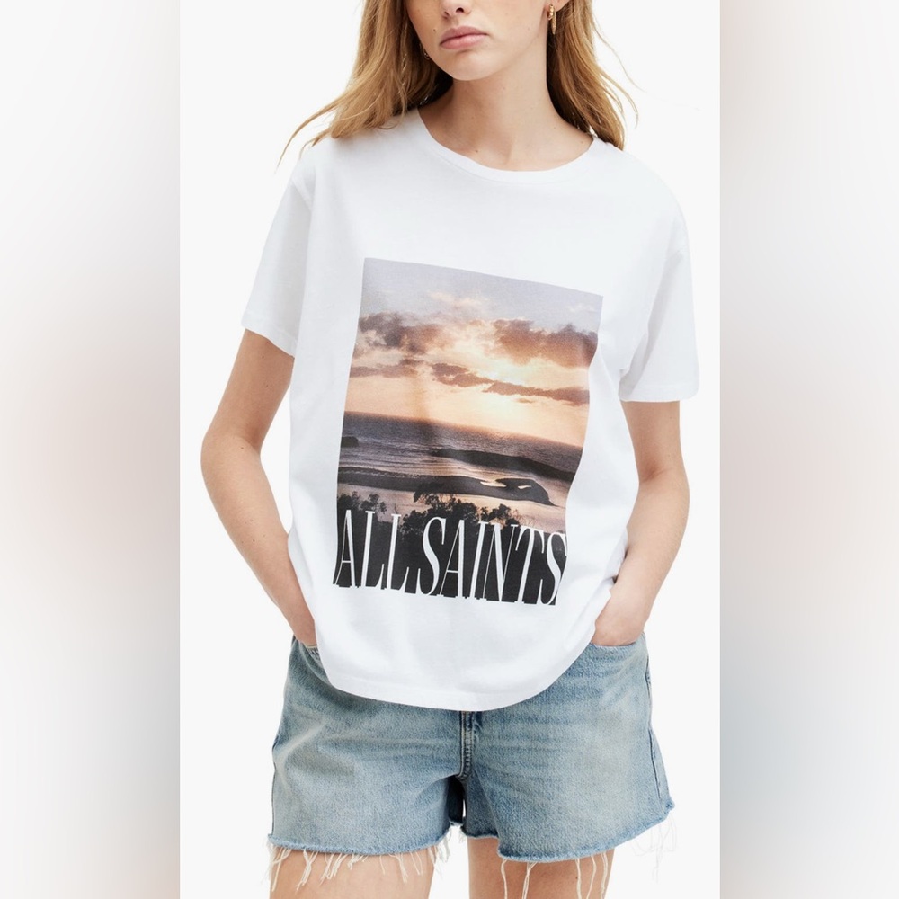 ❤️NWT AllSaints Dia Grace Logo Sunset graphic tee t-shirt top size XS